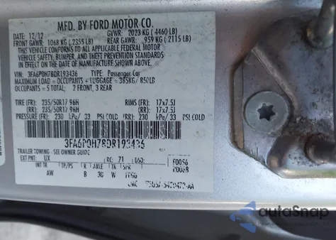 2013 Ford Fusion Se z USA, uszkodzony, nr VIN 3FA6P0H78DR193436